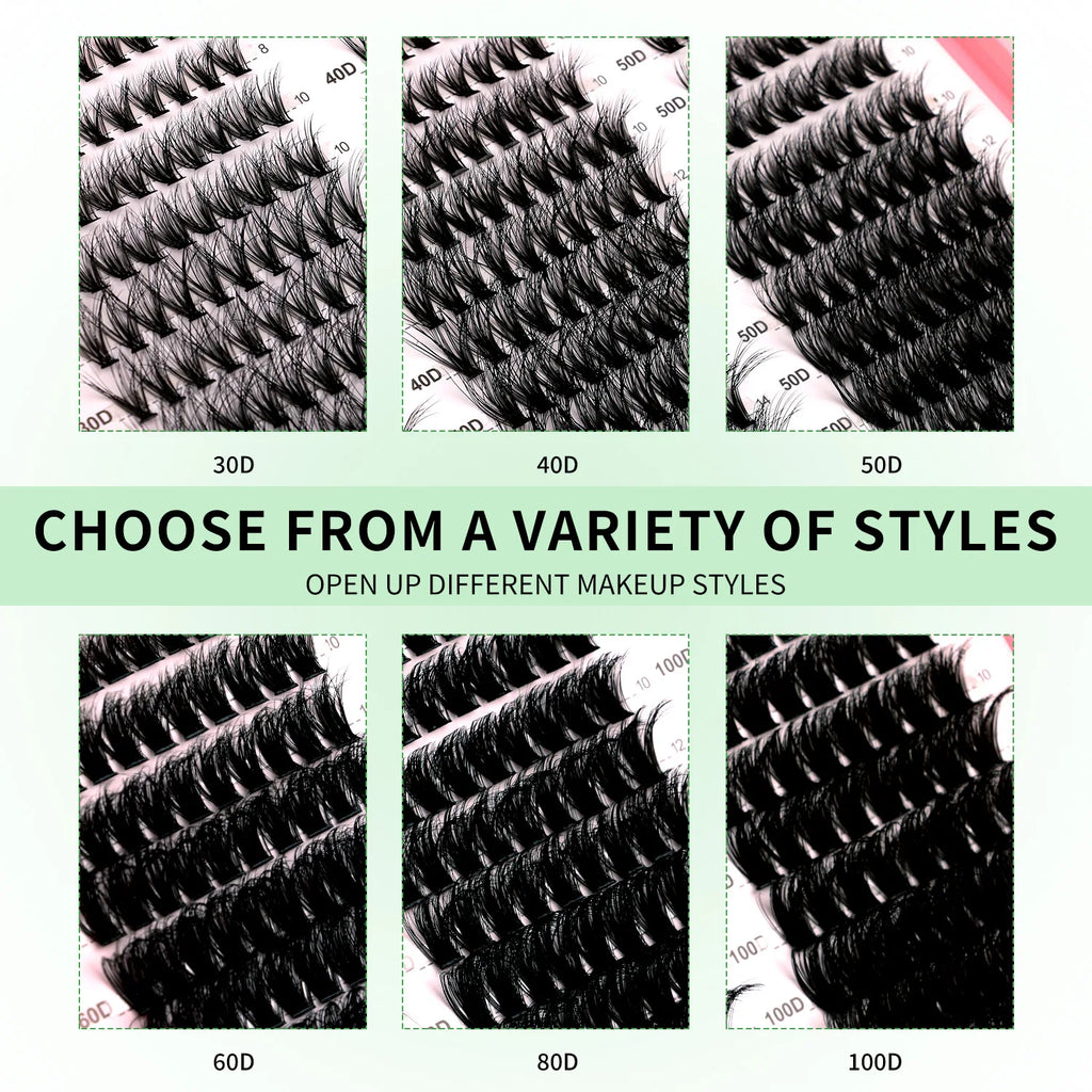 DIY Lash Clusters Kit Mixed Tray Eyelash Extension Full Set Individual Lashes with Lash Bond&Seal and Tweezers Tool