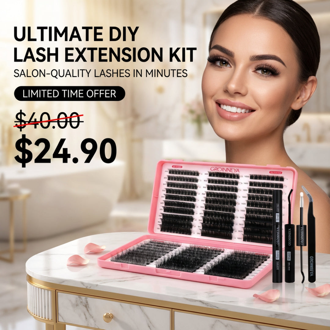 DIY Lash Clusters Kit Mixed Tray Eyelash Extension Full Set Individual Lashes with Lash Bond&Seal and Tweezers Tool